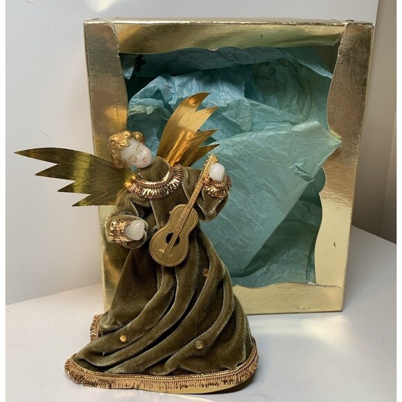 Koestel West Germany Wax Angel Tree Topper Gold Christmas Original Box 7” READ - Picture 1 of 15